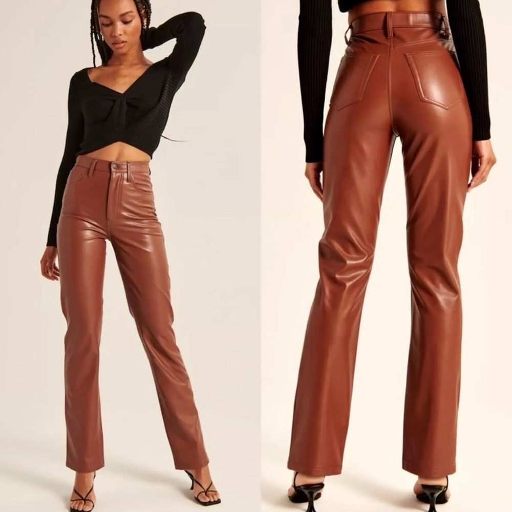 Abercrombie & Fitch 90s straight leg vegan leather pants tan size 30